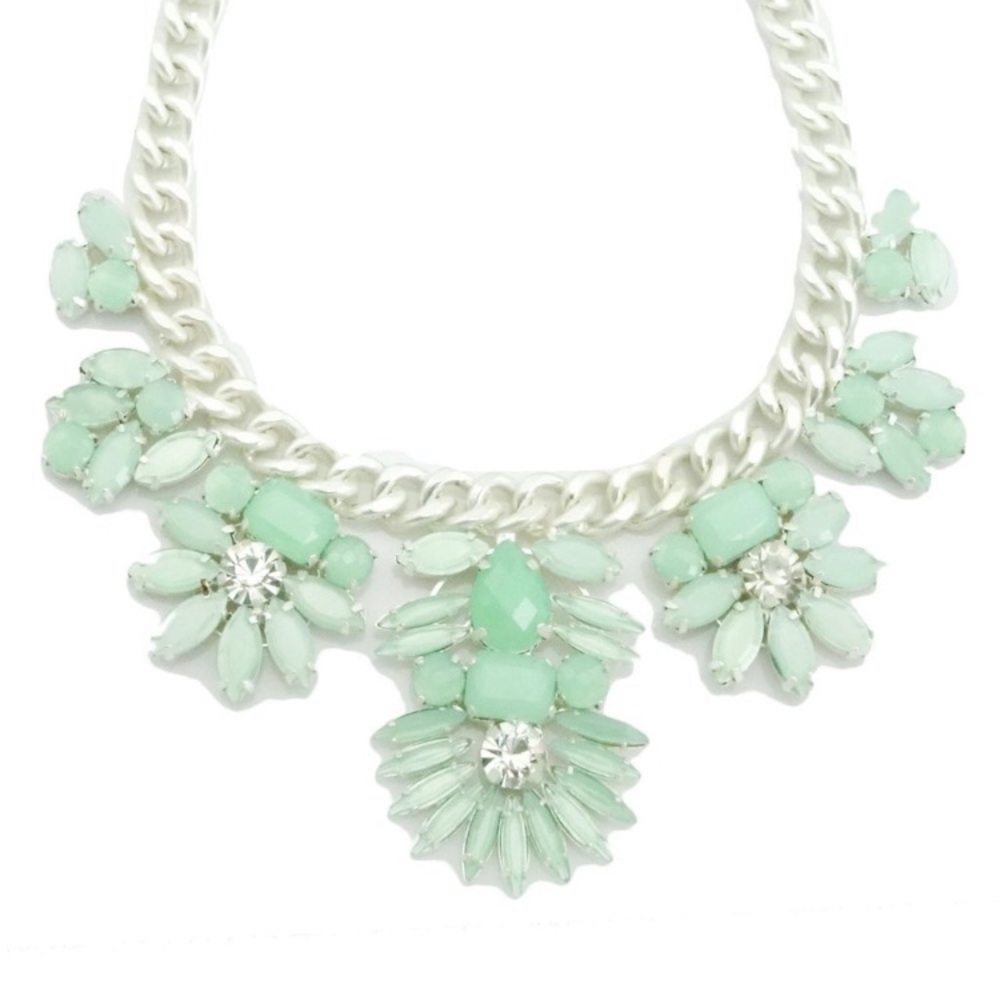Minty Leaf Silver Matte Statement Necklace